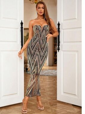 Love & Lemonade Sequin Party Maxi Gown XL Abrstract Prom Magical Shimmering